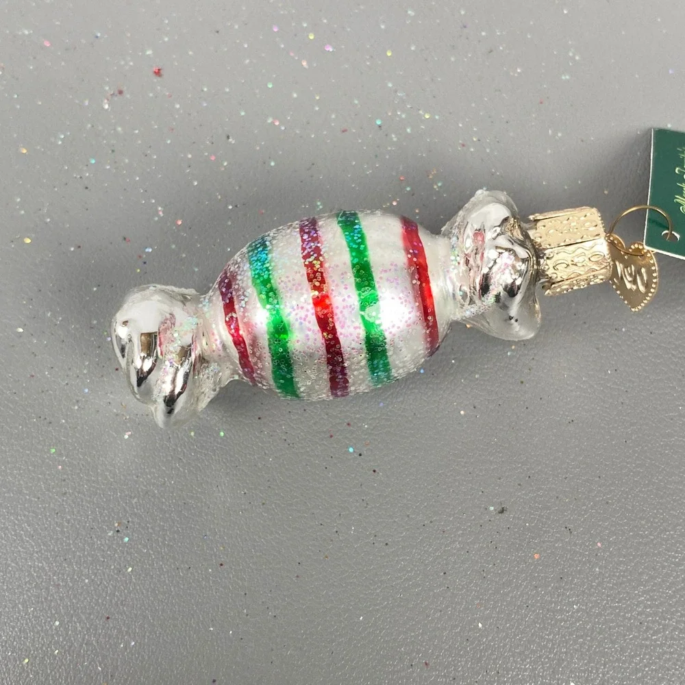 3 Old World Christmas Glass Candy Holiday Food Glitter Ornaments Red & Green